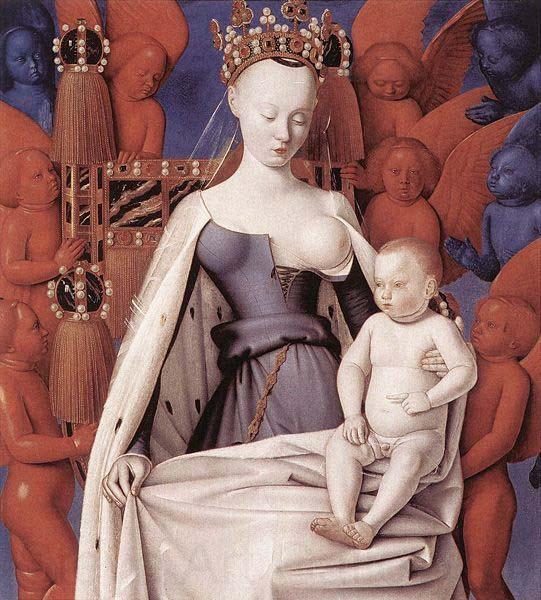 Jean Fouquet right wing of Melun diptychVirgin and Child Surrounded by Angels Showing Charles VII mistress Agnes Sorel Norge oil painting art